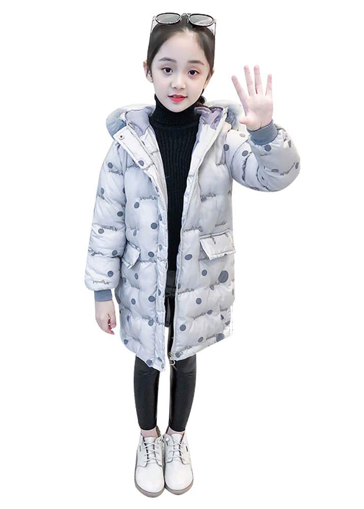 Piumino da Bambina con Stampa a pois Bambina con Ricamo Lungo Piumino con Cappuccio