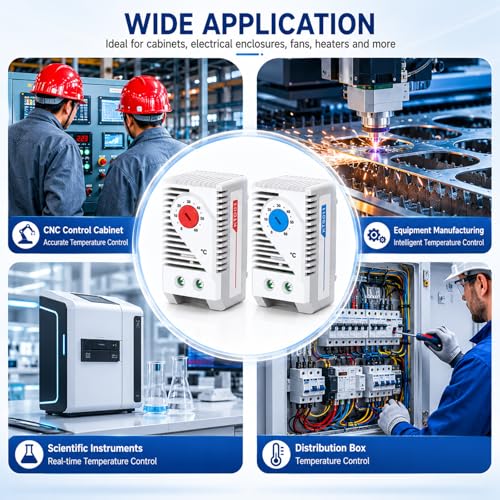 Image of KTS011 Temperature Controller, Compact Electric Mechanical Thermostat Switch Adjustable 0-60℃, Normally Open, Blue Button,