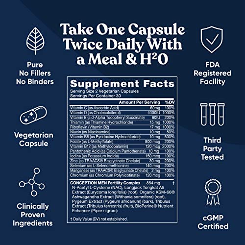 Conception Men Fertility Vitamins – Male Optimal Count, Motility Strength, Healthy Volume Production – Zinc, Folate, Ashwagandha Pills – 60 Vegetarian Soft Capsules - Thumbnail 5