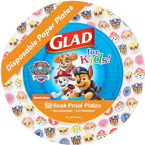 Glad for Kids Paw Patrol Disposable Paper Plates Soak Proof and Cut Resistant Kids Plates Microwave Safe for Meals and Snacks Party and Everyday Use Emojis Design 7 Inch 20 Count