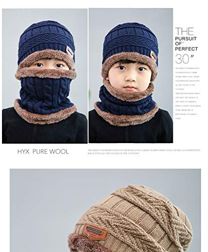Kids Winter Hat and Scarf Set,2Pcs Warm Knit Beanie Cap and Scarf for 5-14 Years Old(Navy,M)