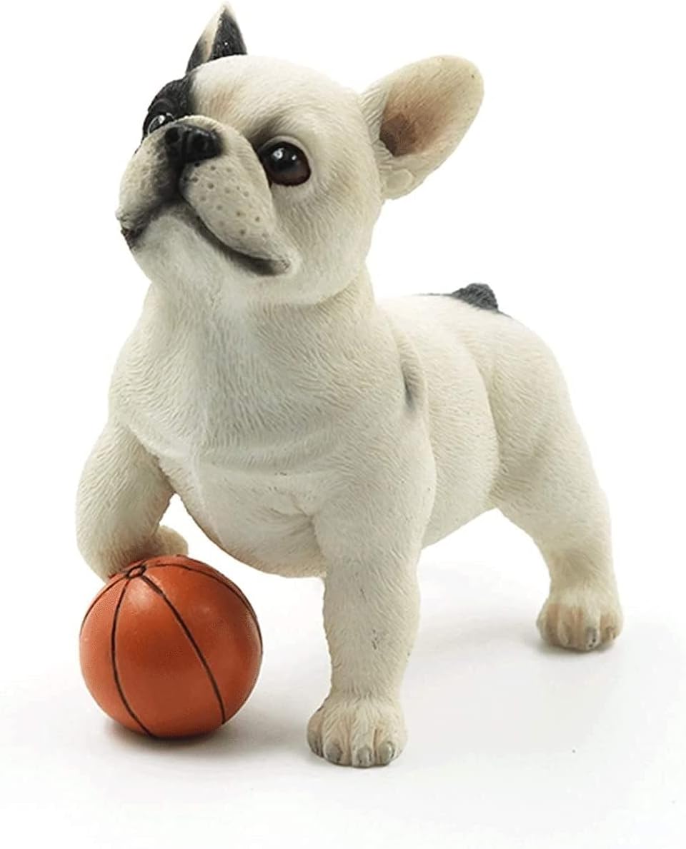 LIRONGXILY Realistic Dog Model,Dog Figurines 7.5x4.5x8cm Simulation French Kicking Ball Bulldog Dog Animal Model Resin Material, Desktop Decorations Car Decorations Crafts Collection