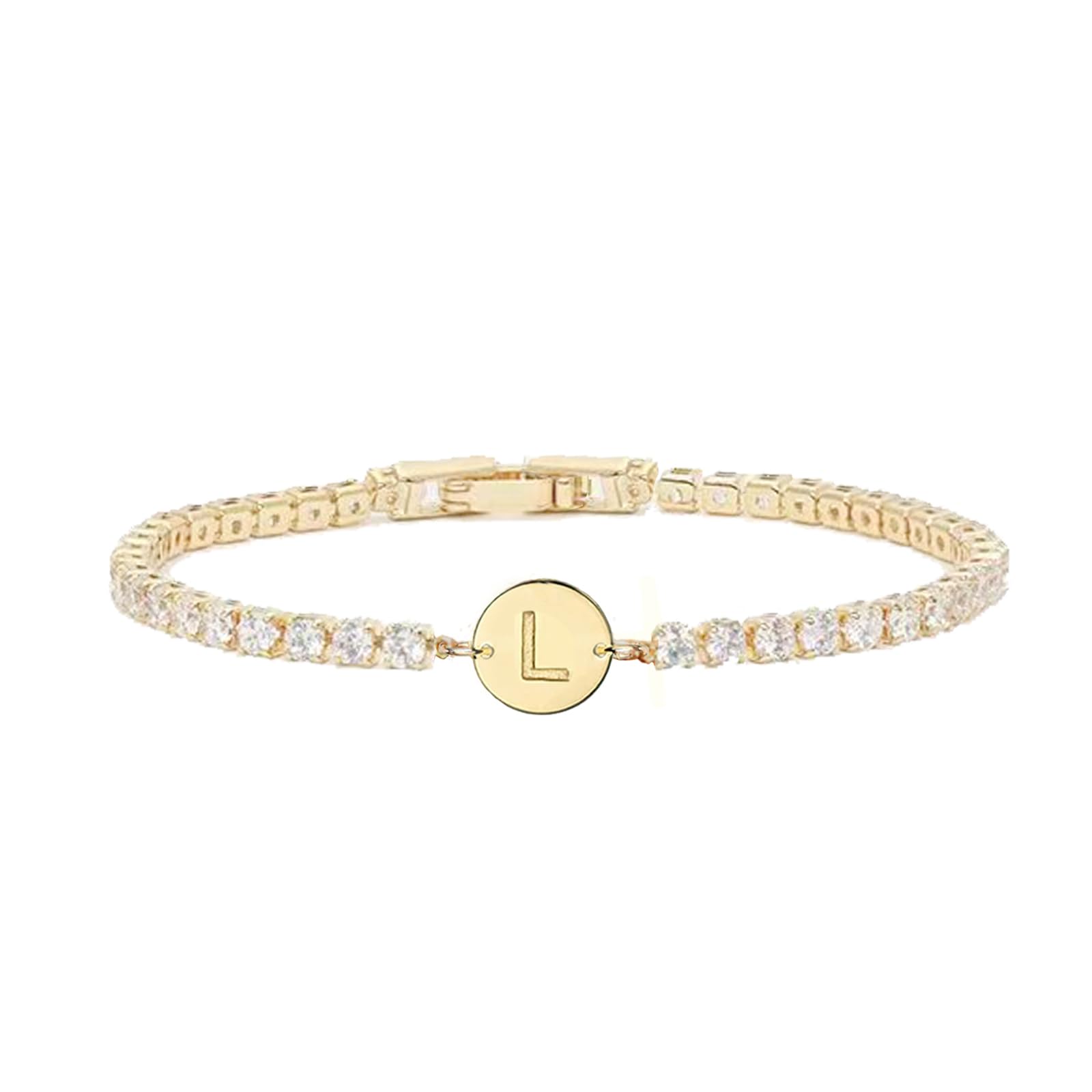 Gold Bracelets for Women Mothers Day Gifts 14K Gold Plated 3mm Cubic Zirconia Classic Tennis Bracelet Dainty Initial Bracelet Letter A-Z Charm for