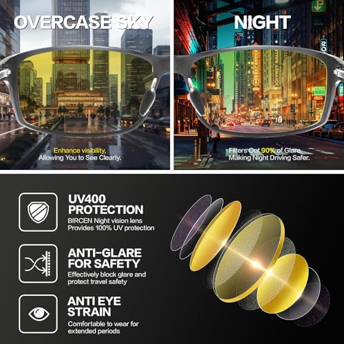 Image of BIRCEN Night Vision Glasses for Driving: Anti-Glare Metal Glasses for Men