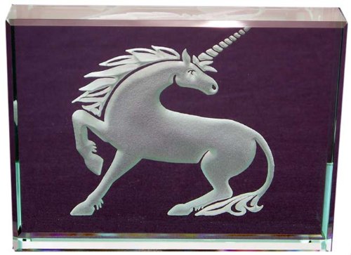 Unicorn: Hand Carved Etched Glass Paperweight