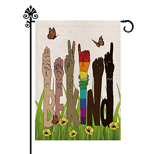 Be Kind Garden Flag Rainbow Pride Flags Language Outdoor Yard Sign Holiday Party Decor Double Sided Decorations 12.5 X 18 inch