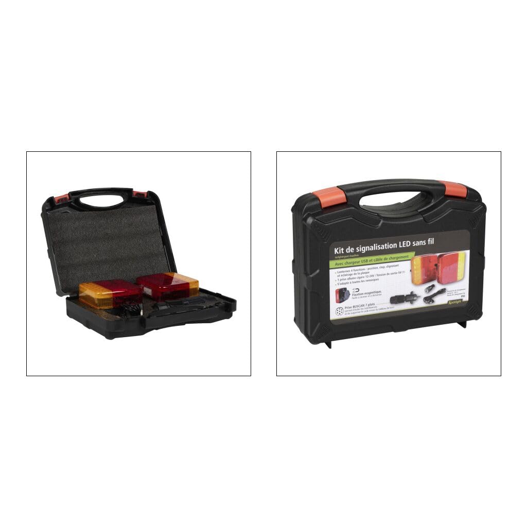OROK - Kit de signalisation - Magnétique LED sans Fil - avec Chargeur USB 12V + Prise bucan 7 plots - Batterie au Lithium Rechargeable - Grande capacité - 10h d'autonomie en Marche