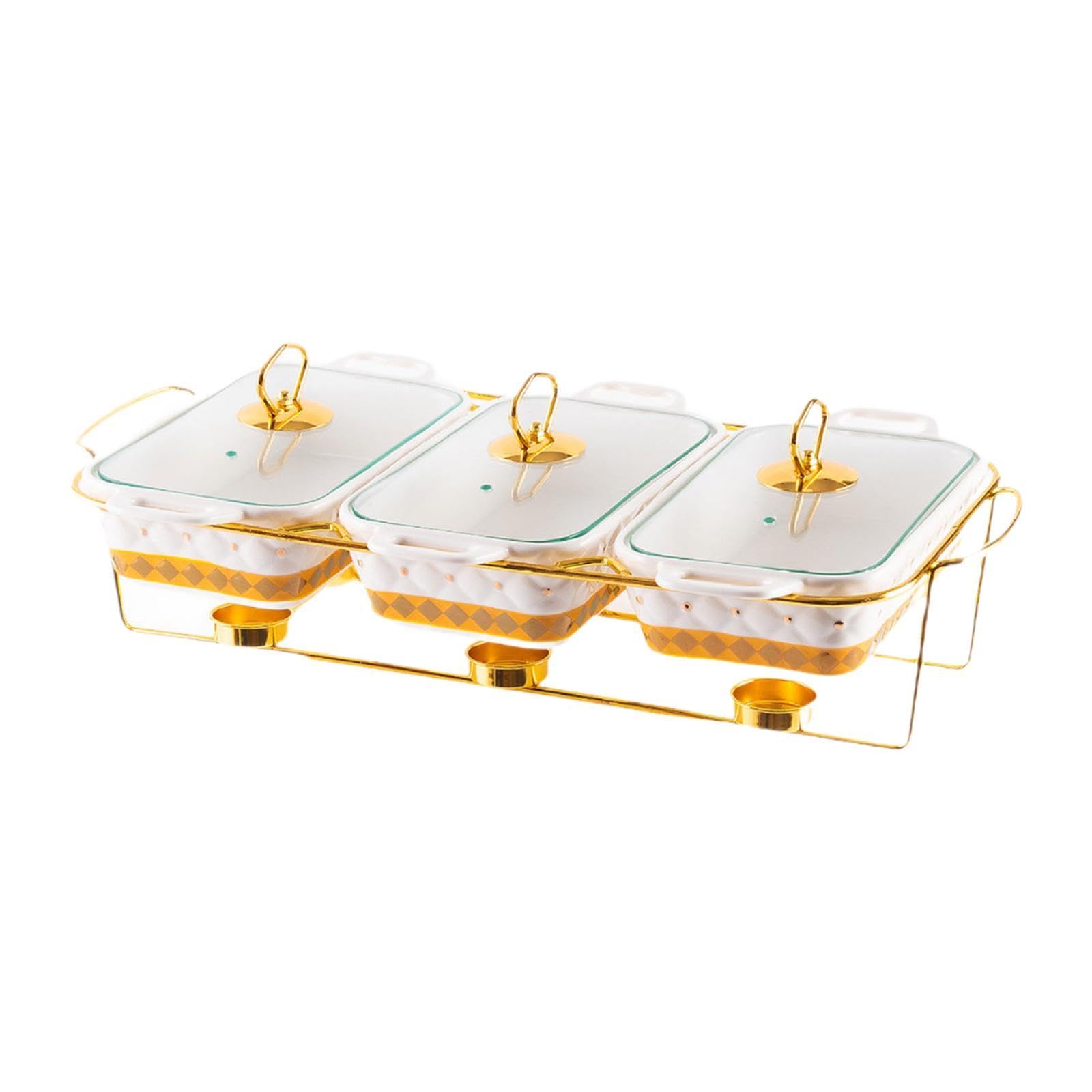 Scaldavivande per buffet, scaldavivande portatile, per feste, vacanze, banchetti, eventi, casseruola, finitura in acciaio inox, design a 3 scomparti