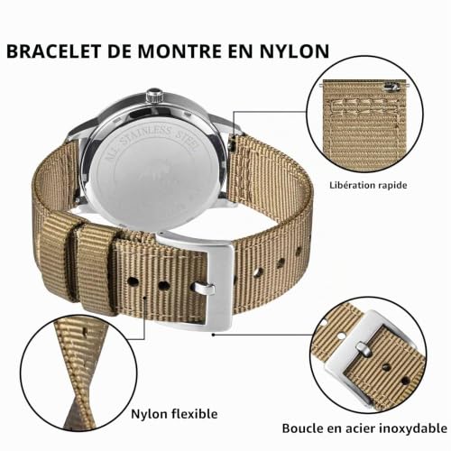 BISONSTRAP Bracelets de Montre Militaires en Nylon, Bracelets pour Hommes, Dégagement Rapide, Boucle Brossée,20mm, Kaki (Boucle Argentée) – vue 4