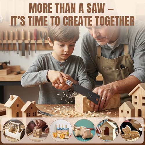 Japansäge Ryoba 2-seitig – Japanische Zugsäge für Holz, 11/17 TPI Holzsäge, SK5 Stahl 0,6 mm Blatt, extrem scharf für präzise & saubere Schnitte, Feinsäge für Heimwerker & Tischler