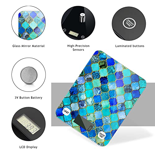 Digital Food Scale Scale For Food Ounces And Grams Kitchen Scale For Cooking And Baking Waterproof Glass Multicolor Surface（Battery Not Included） - Blue Teal Moroccan Art #TOP2