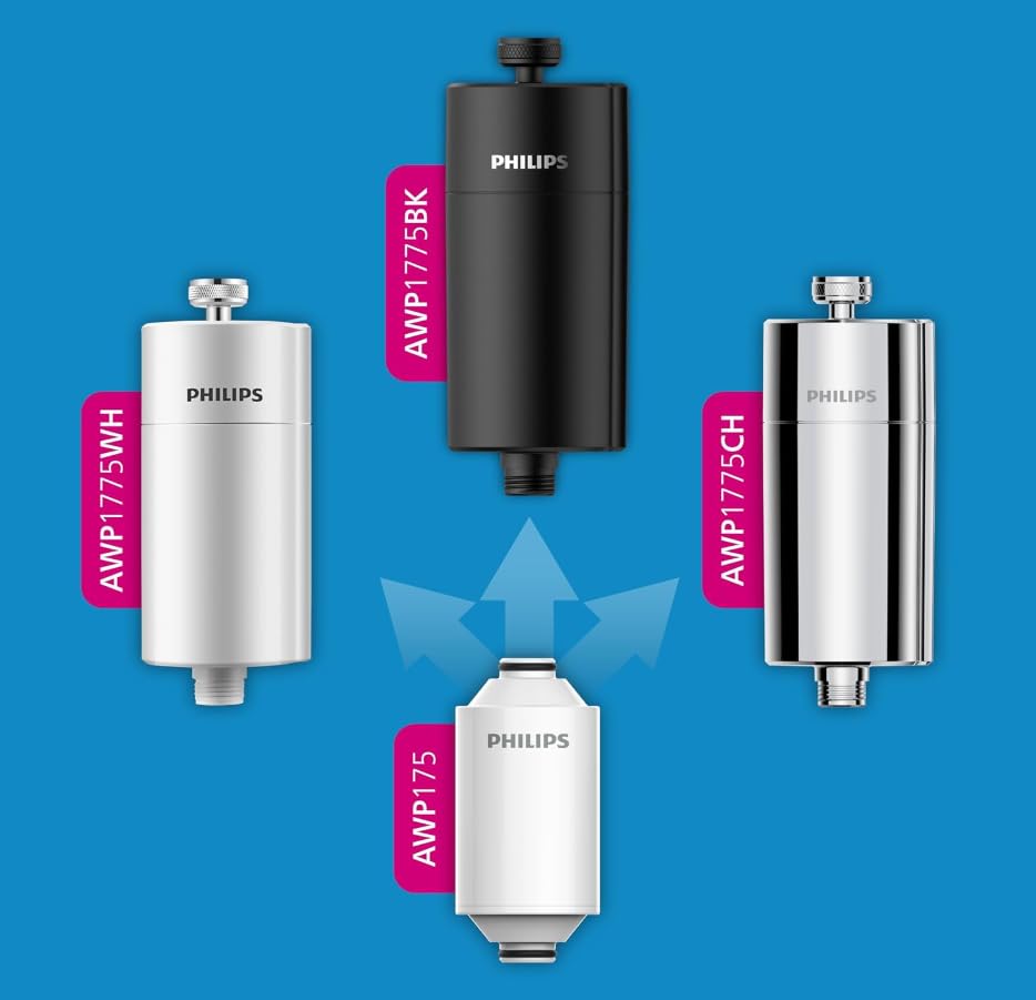 Image of Philips Water in-Line Shower Filter, 50 000 L Filtration Capacity, Black, Reduces Chlorine by up to 99%, Easy to Install, fits All Standard Hoses and taps
