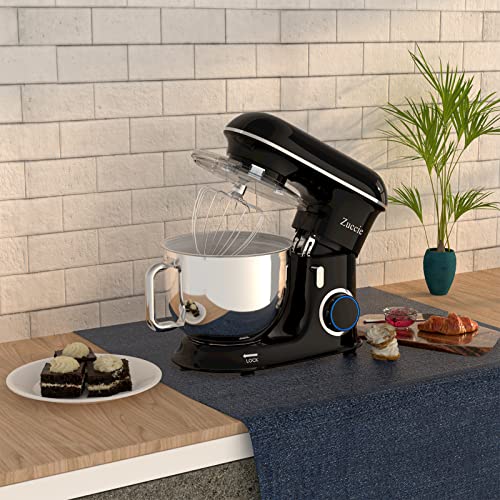 Foto von Küchenmaschine, Zuccie 1552N Knetmaschine, 1500W Teigmaschine inkl 8L Edelstahlschüssel 5-Rührwerkzeuge Spritzschutz und Eiertrenner, 6+P Geschwindigkeiten Rührmaschne (Schwarz)