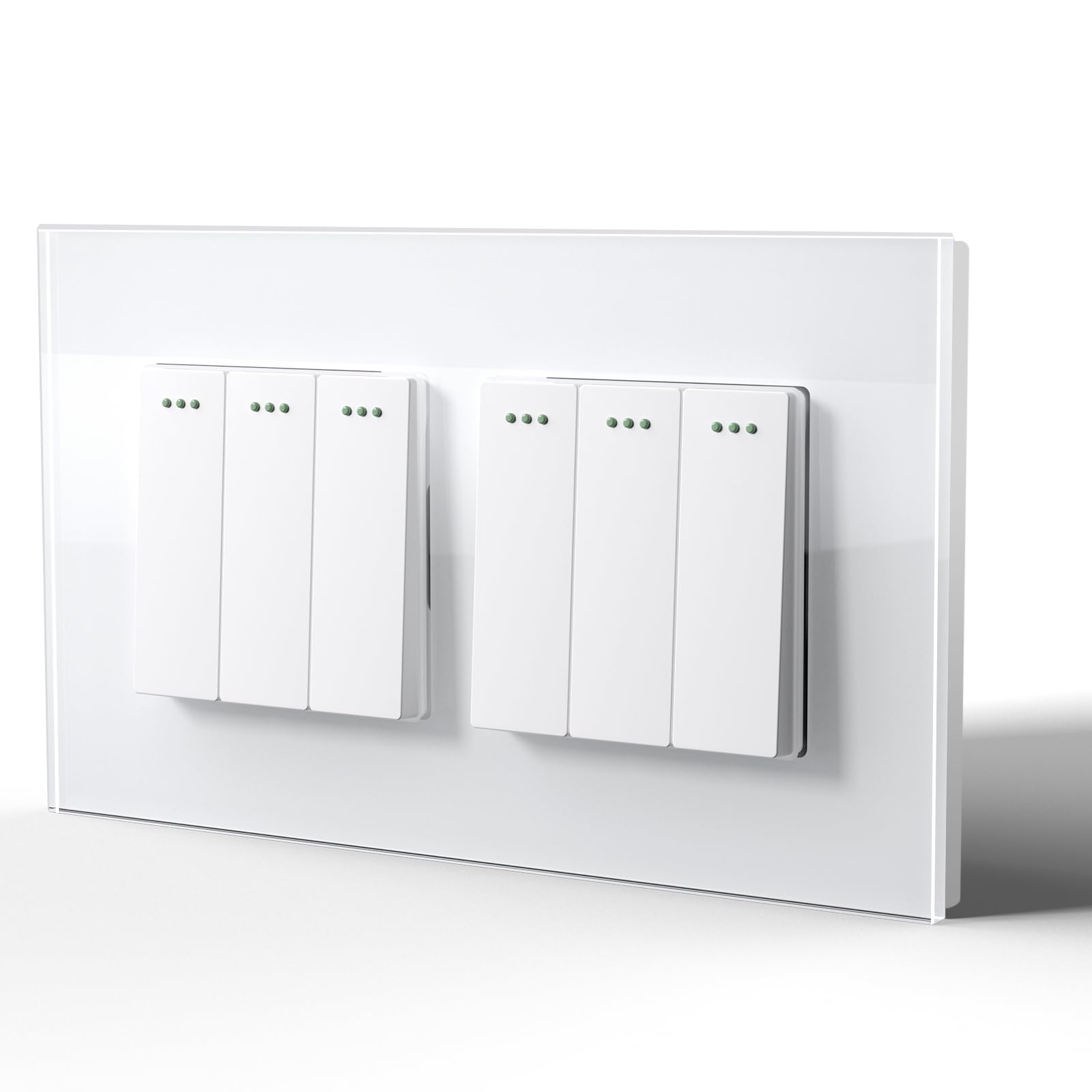 BSEED Electrical Wall Light Switch,Rocker Button wih LED Backlight,10A Toggle On/Off,Glass faceplate, Horizontal & Vertical Mounting,Double 3 Gang 1 Way,146mm White