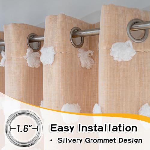 Image of MYSKY HOME Yellow Curtains 90 Inch Long for Bedroom Nursery Curtains for Kids Room Double Layer Curtains for Living Room White Pom Pom Sheer Curtains Grommet Room Darkening Window Panels 52 inch x 90 inch