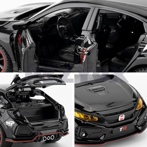 Image of 1 /32 Toy Car for Honda Civic Type-R Diecast Toy Vehicle Metal Pull Back Model Car with Light and Sound for Kids (Black)