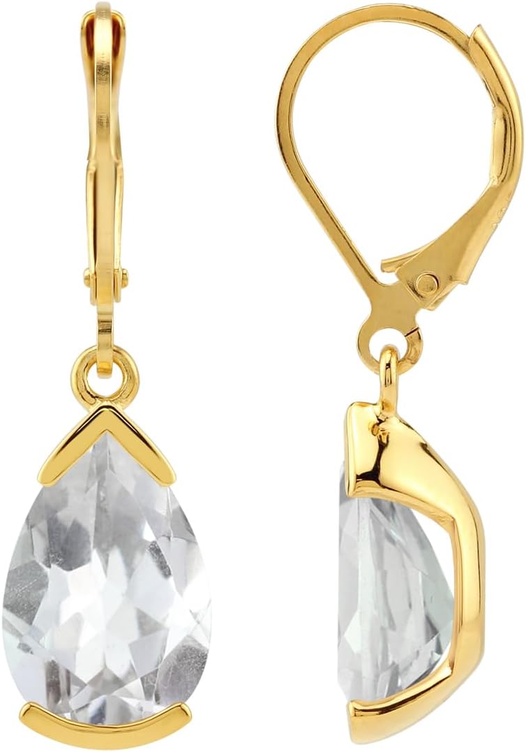 Silvershake 12X8mm Pear Shape Gemstone White Gold Plated or Yellow Gold Plated 925 Sterling Silver Drop Dangle Leverback Earrings Jewelry for Women