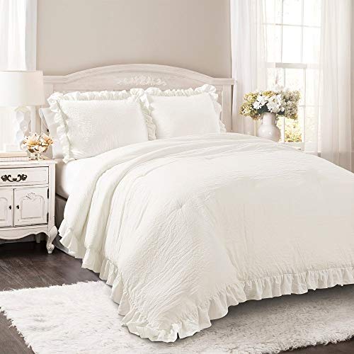 Image of Lush Decor Reyna Ruffle Comforter Set - 3 Piece Cozy Ruffled Bedding Set - Timeless Elegance and Comfort for Dorm Room - Full / Queen, White
