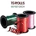 Curling Ribbon (Bulk 15 Mini Rolls) - Assorted Colors Small Curly Ribbon for Gift Wrapping - 2x2 inches Role, for Thin Craft Balloon String Ribbon Bulk, Florists, Flowers - 60 Ft Each