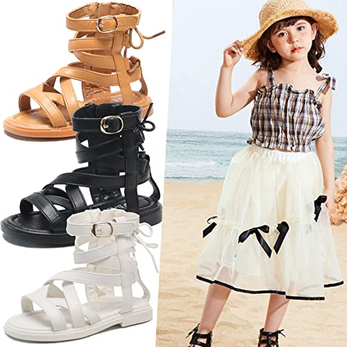 Dadawen Toddler Girls Summer Side Zipper Open Toe Strappy Gladiator Sandals (Toddler/Little Kid) Brown Us Size 12 M Little Kid #TOP1