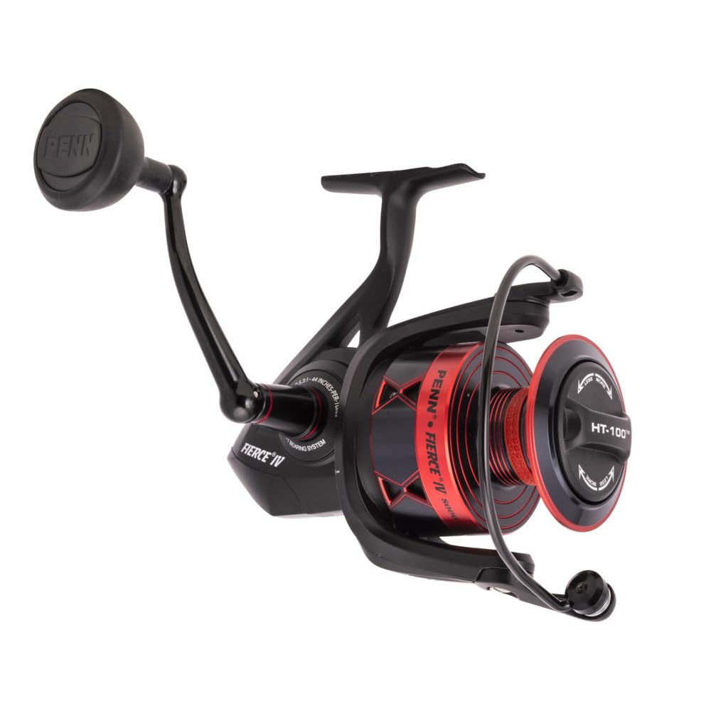 PENN Fierce IV Spinning, Fishing Reel, Spinning Reels, Sea - Inshore Fishing, Versatile Sea Fishing For Boat, Kayak, Shore, Jigging, Surf, and All-Round Use, Unisex, Black/Red, 8000