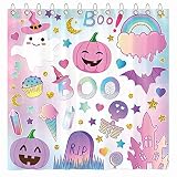 Funnytree Halloween Cute Boo Spooky Shower Curtain Set with Hooks Hallowmas Pumpkin Bat Bathroom Bat