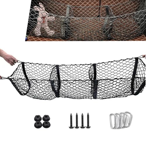 Icyfond Cargo Net for Car, 3 Pocket Cargo Net Trunk Bed Extender, 43.3” x 11.8” Mesh Truck Bed Organizer with Metal Hook Universal for SUV, Car, Pickup Truck Bed, Etc(Black)