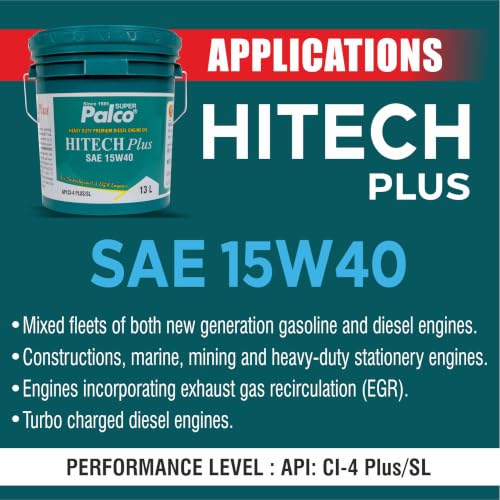 Image of PALCO Hitech Plus 15W40 Diesel Engine Oil 13 Litre for Heavy Duty Cars, Commercial Vehicles & Turbocharged Diesel Engines, EGR Compatible