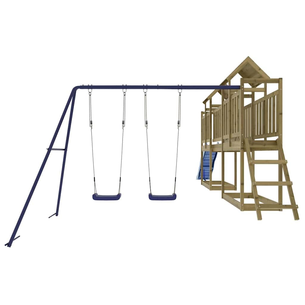 Spielturm aus imprägniertem Kiefernholz mit Rutsche Schaukel und Sandkasten für Kinder Garten Outdoor Spielplatz Kinderhaus Kinderspielgerät mit Klettergerüst Seilring Zubehör
