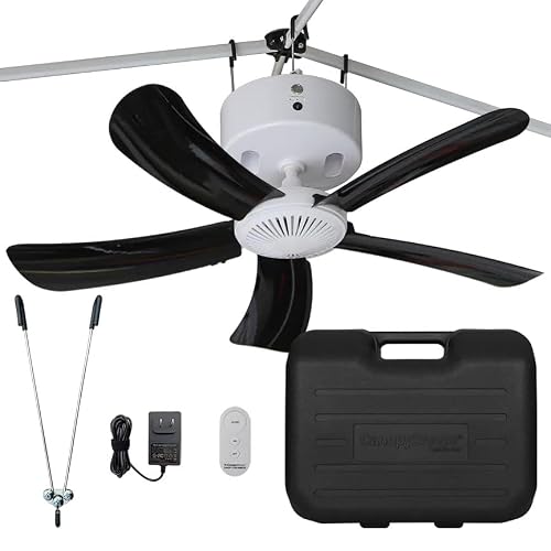 Canopy Breeze CBMax 8-Hour Run Time, Large 31" Rechargeable Ceiling Fan for Canopies, Gazebos, Pergolas, Workshops & More. Portable with Travel Case, Remote Control