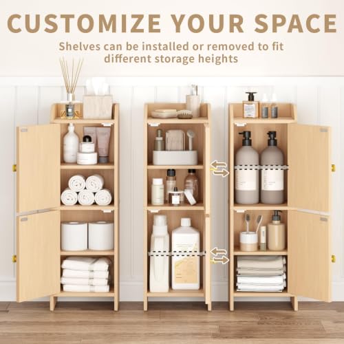 AURINEST Rattan Narrow Bathroom Storage Cabinet, 7.9''D x 9.8''W x 29.5''H, Toilet Paper Storage Cabinet with 2 Doors & Adjustable Shelf, Space-Saving Bathroom Organizer for Small Spaces, Natural Oak by AURINEST - Used condition - Image 6