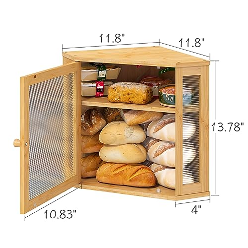 Corner Bread Box, Large Bread Box for Kitchen Counter, Bamboo Wood Bread Storage Bin with Acrylic Wavy Door Panel by viewcare - Image 6