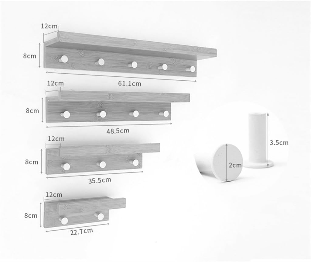 Creative Simple Wall Solid Wood Hangers Wall Shelf Wall Hanging Coat Rack for Families and Hotels (Color : Wood Color, S