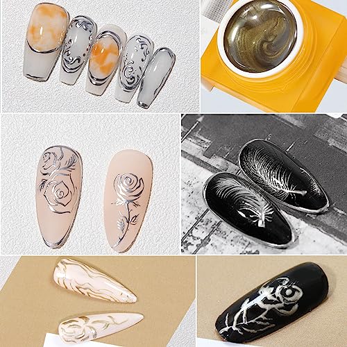 U-Shinein 2x8ml Metallic Painting Gel, Silver and Golden Painted Gel Nail Polish, 3D Metal Painting Gel Drawing Mirror Nail Gel Polish Glossy French Acrylic Nail Painting Soak Off UV/LED DIY Nail Art - Image 4