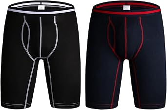 Mens Active Underwear Sport Soft Breathable Underpants Long Leg Boxer Briefs with Pouch 2 Pack Black/Navy