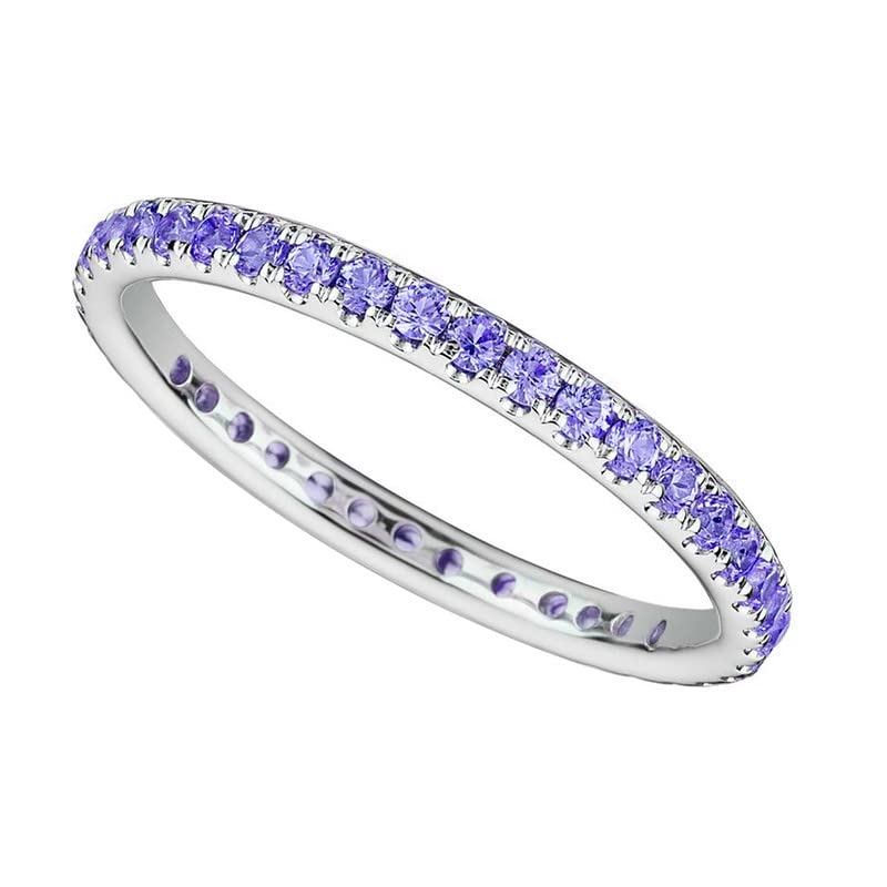 925 Sterling Silver Natural 0.90 Ct Weight Tanzanite 2.00 Mm Gemstone Silver Eternity Band Ring For Women