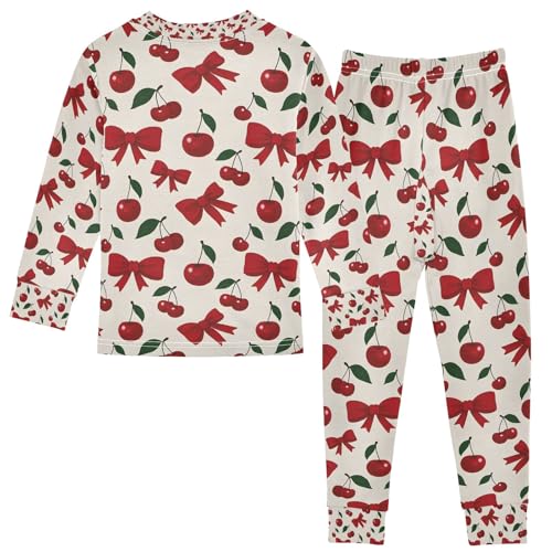 senya Cherry Bow Red Pajamas Set Long Sleeve Soft Cotton Sleepwear 2 Piece2
