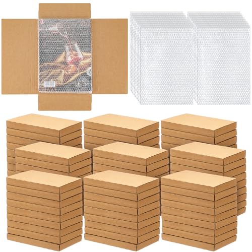 Feifeiya 100 Pack Corrugated Comic Book Mailers 7.8 x 11 x 1.2 Inch with 100 Bubble Bags, Comic Book Shipping Box Fold Cardboard Photo Box for Mailing Packaging, Height Adjustable (Brown)