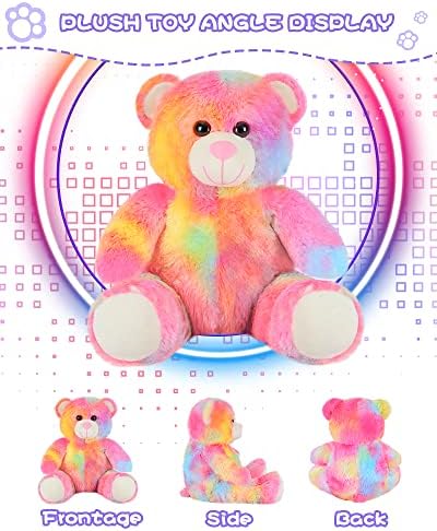 Teddy Bear Plushies,LED Colorful Glow Stuffed Animals,Cute Kawaii Plush Toys Gifts for Kids Boys Girls and Her Valentines Birthday Christmas Day Gifts-Rainbow
