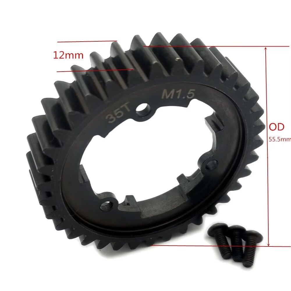 Hard Steel 35T 1.5 Mod (1.5 Metric Pitch) Main Spur Gear Widen 12mm for Traxxas 1/5 X-Maxx 6S 8S 1/6 XRT