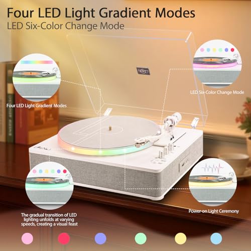Image of LP&No.1 Record Player with Built-in 4 Stereo Speakers, Acrylic Turntable with LED Lighting, 2-Speed All-in-One Palyer with USB Playback & Recording, BT Input /Output, AT-3600L Cartridge, Pitch Control