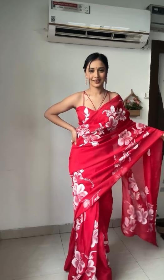 Alia Bollywood Party Wear Saree Designer Celebrity Inspired Saree for Women Weddings and Parties (RED)