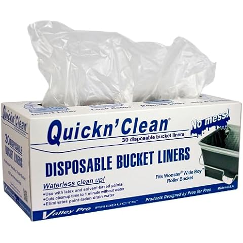 Quickn'Clean disposable paint bucket liners 30-Pack. Custom fits Wooster Wide Boy paint bucket. EZ Tear Perforated Roll. DOES NOT FIT PURDY BUCKET. Cover