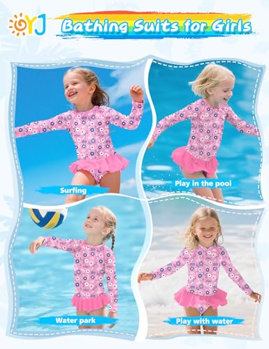 Girls Swimsuit Rash Guard Set Long Sleeve Swimwear UPF 50 Swim Shirts SPF Two Peice Bating Suits Toddler Kid Teen 2T-12Y2