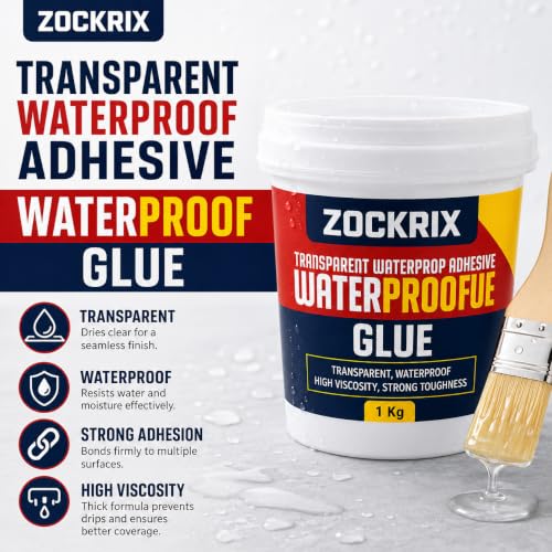 Image of Crack Seal Glue with Brush, Transparent Waterproof Adhesive for Roof Leakage, Wall Gap, Tile Joint, Bathroom Corner & Surface Crack Repair (1 KG)