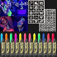 HISUNBEN 12 Colors Uv Neon Night Glow,Glow UV Neon Glow Face Paint Crayons Kit,Body Paint,Water-Based Face Paint For Halloween,UV Glow paint,Kids Face Paint