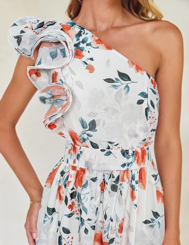 Image of ZESICA Women's 2026 Summer Floral Sleeveless Maxi Dress | One Shoulder, Sleeveless, Ruffle, High Waist, Beach Wedding Guest, Vacation, Graduation, Bridal Shower, Boho Long Dresses