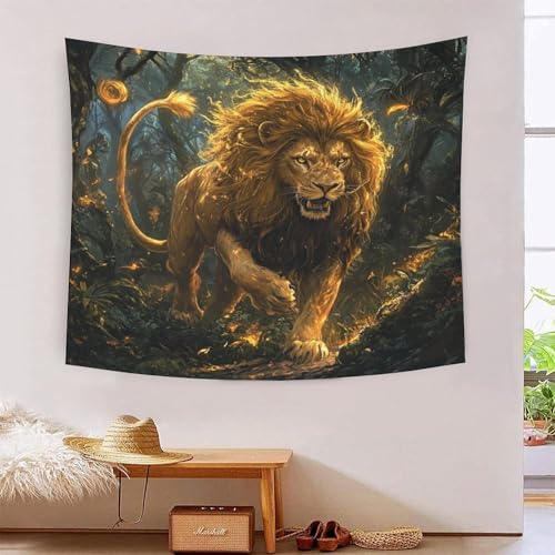 Tapisserie murale lion 3D en polyester pour deco de chambre