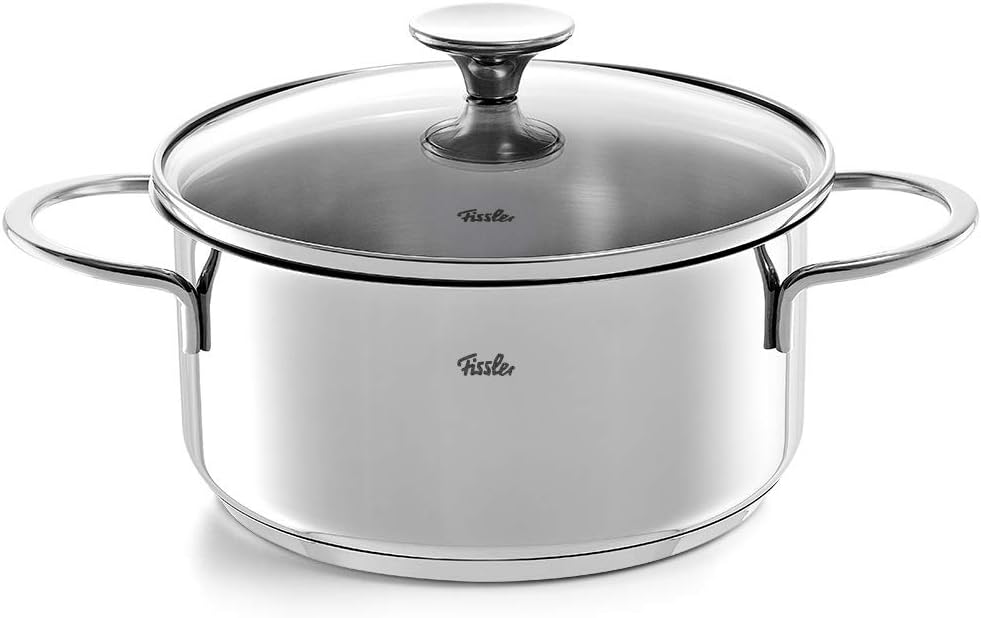 Fissler Copenhagen/Stainless Steel Saucepan Set, 5 Pieces, Saucepan Set, Pots with Glass Lids (3 Cooking Pots, 1 Stewing Pot, 1 Saucepan Lidless) - Induction