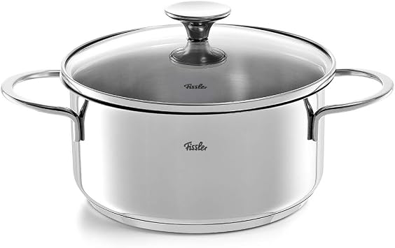 Fissler Copenhagen/Stainless Steel Saucepan Set 5 Pieces Saucepan Set Pots with Glass Lids (3 Cooking Pots 1 Stewing Pot 1 Saucepan Lidless) - Induction